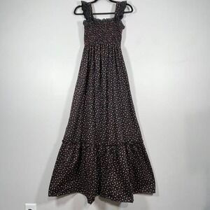 VTG Candi Jones Dress Black Red Roses Cotton Prairie Ruffles Romantic Cottage